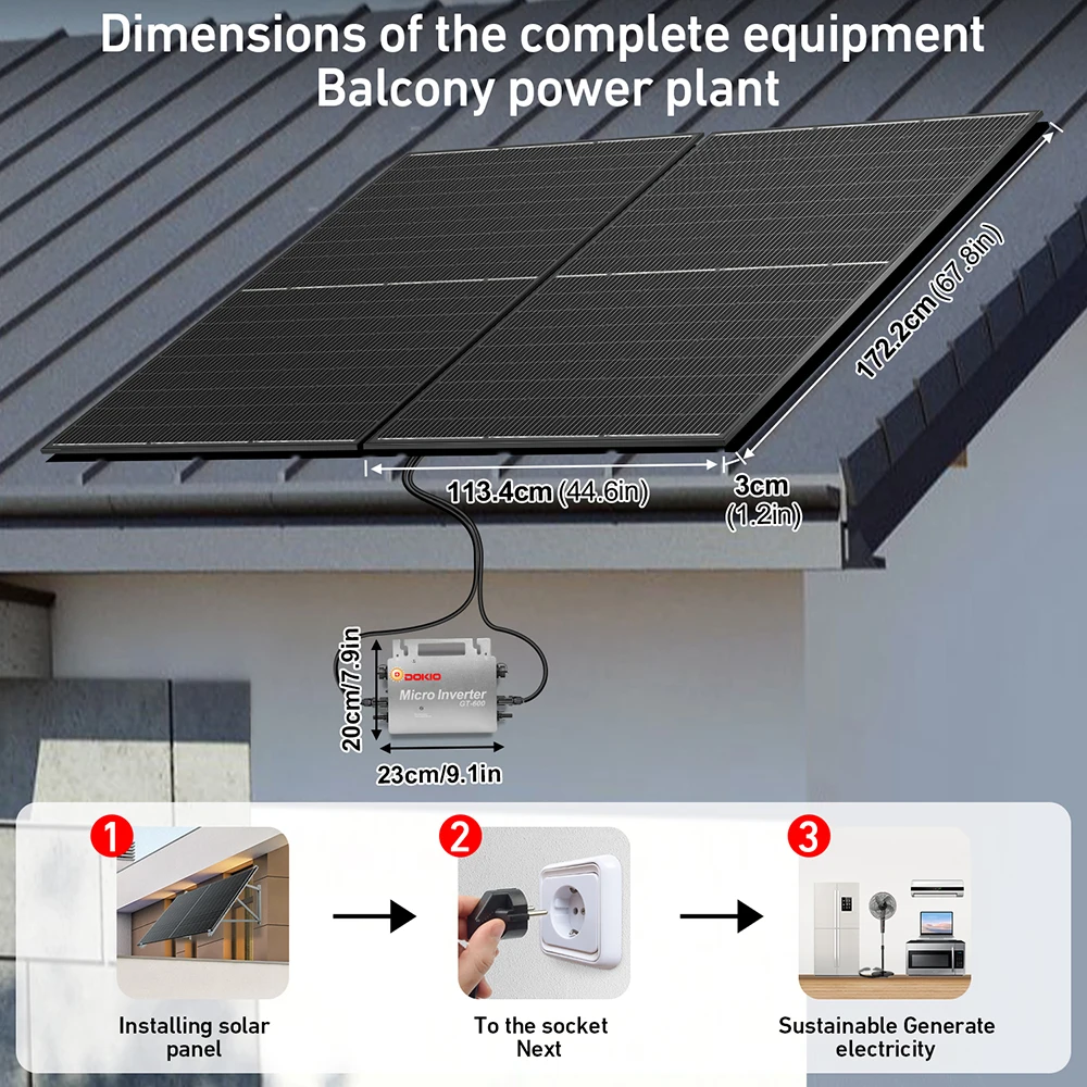 DOKIO 800W Inverter and 800W Solars Panel balcony power plants kit  Waterproof solar system for home complete kit