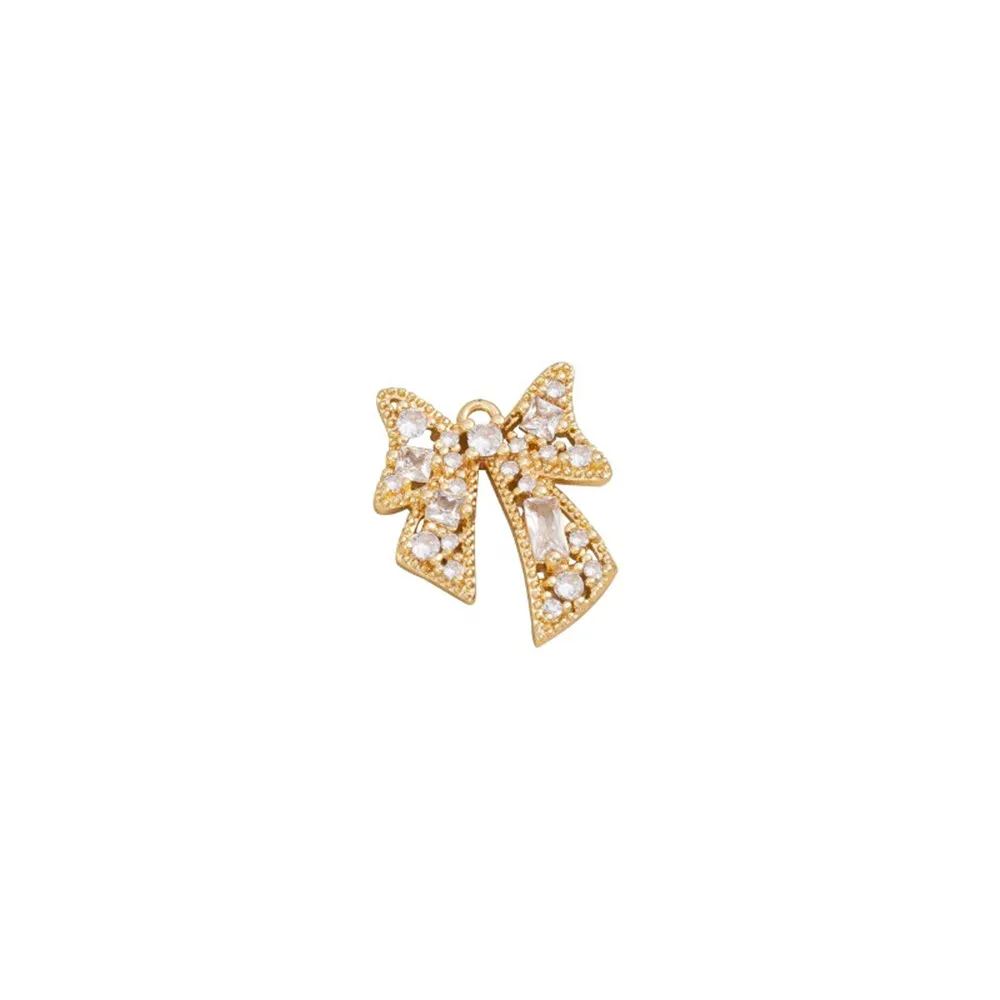 1pcs 14K Gold-plated Color Retention Zirconia Bow Pendant, Diy Fashion Pendant, Earrings, Bracelet, Accessory, Pendant