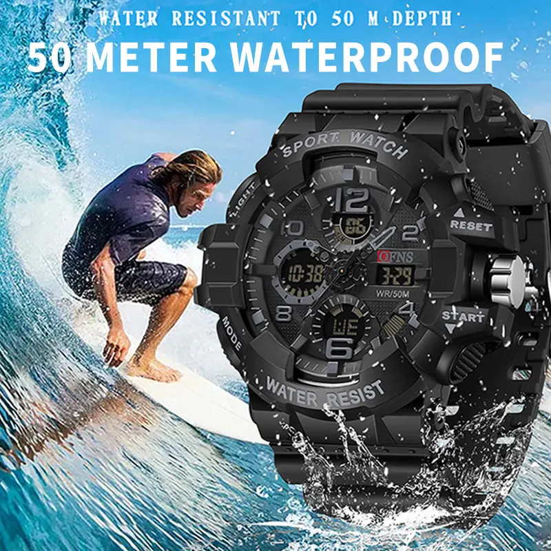 Men Outdoor Sport Watch Shockproof Waterproof LED Analog Digital Multifunction Big Dial Electronic Wristwatch G style Male Clock view 5