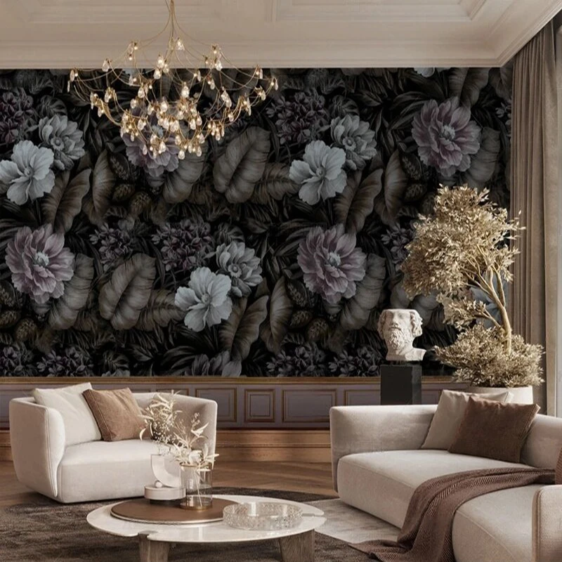 Simple and light luxury modern black and white flower background decoration picture TV luxury home decoration background wall