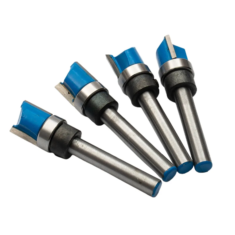 4PC Router Bit Template Trim Hinge Mortising Straight End Mill Trimmer Cleaning Flush Trim Tenon Cutter 1/4Shank For Woodworking