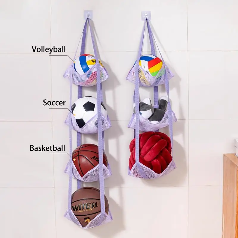New Wall Mounted Ball Storage Hanging Bag Mesh Pockets Organizer For Basketball Soccer Home Garage Sports Equipment Toys Holder