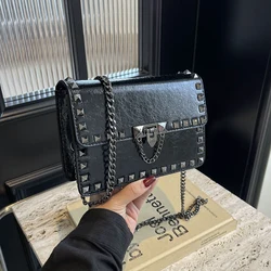 Punk style Crossbody Bag Fashion Rivet Chain Small Shoulder Bags For Women Chain Flap Bag Leather Purses Designer Female Handbag