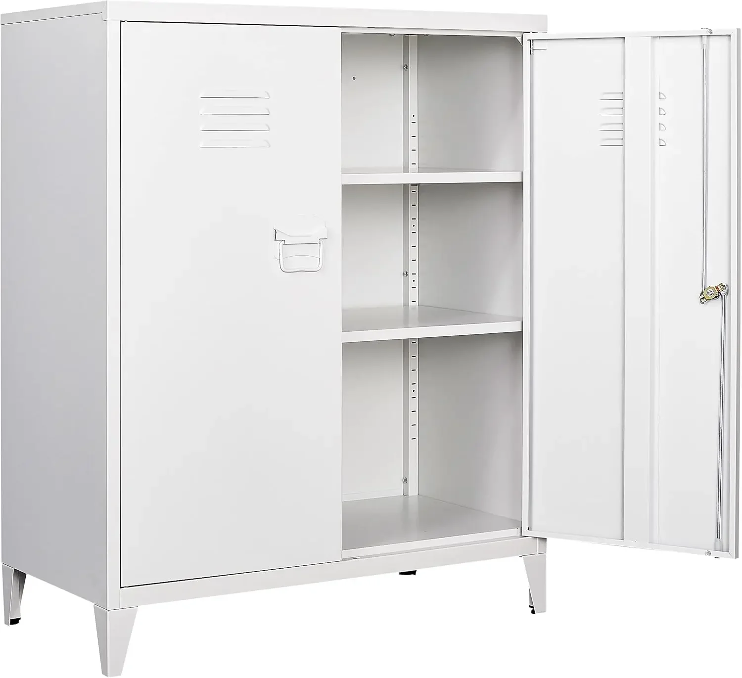 White Metal Cabinet with Doors and Shelves,40