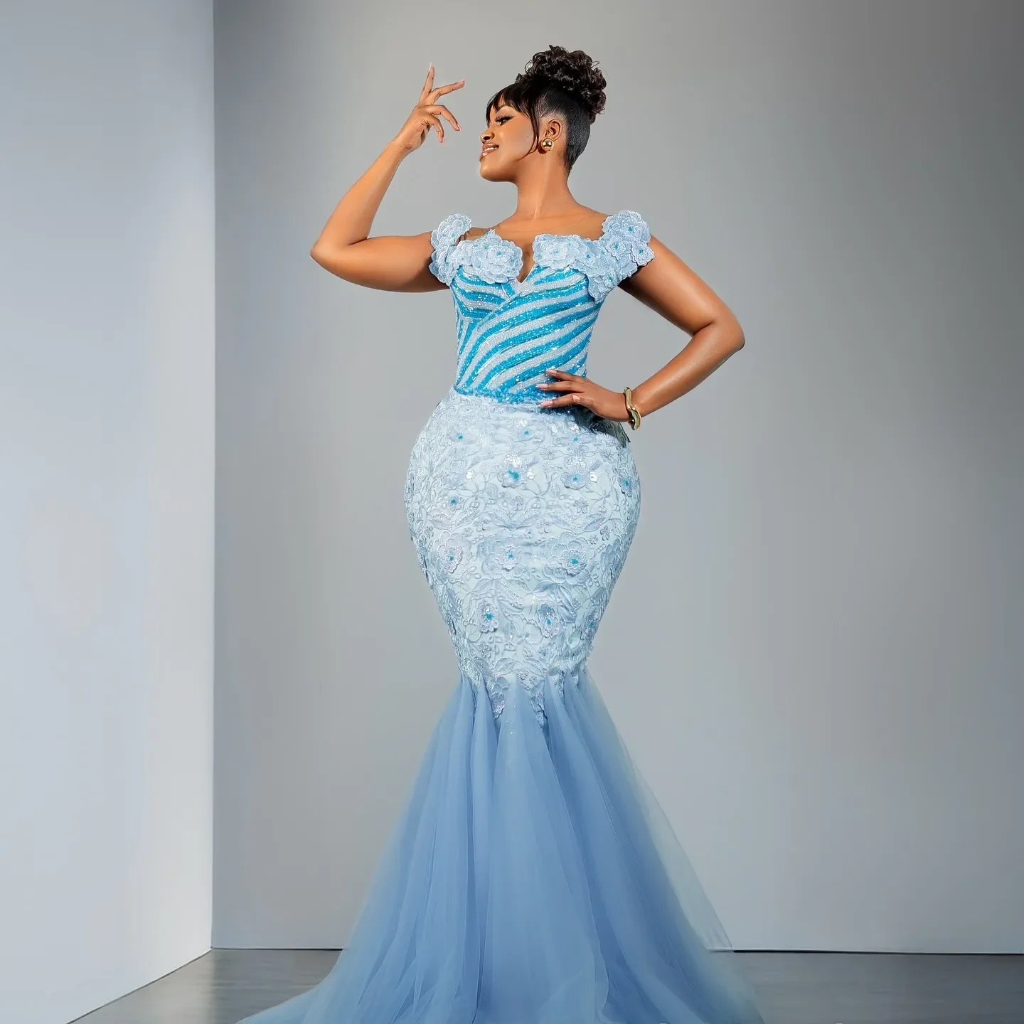 Vestidos de fiesta de sirena azul cielo claro, vestido de noche Vintage con cuentas de encaje, vestidos de compromiso, vestido de talla grande personalizado