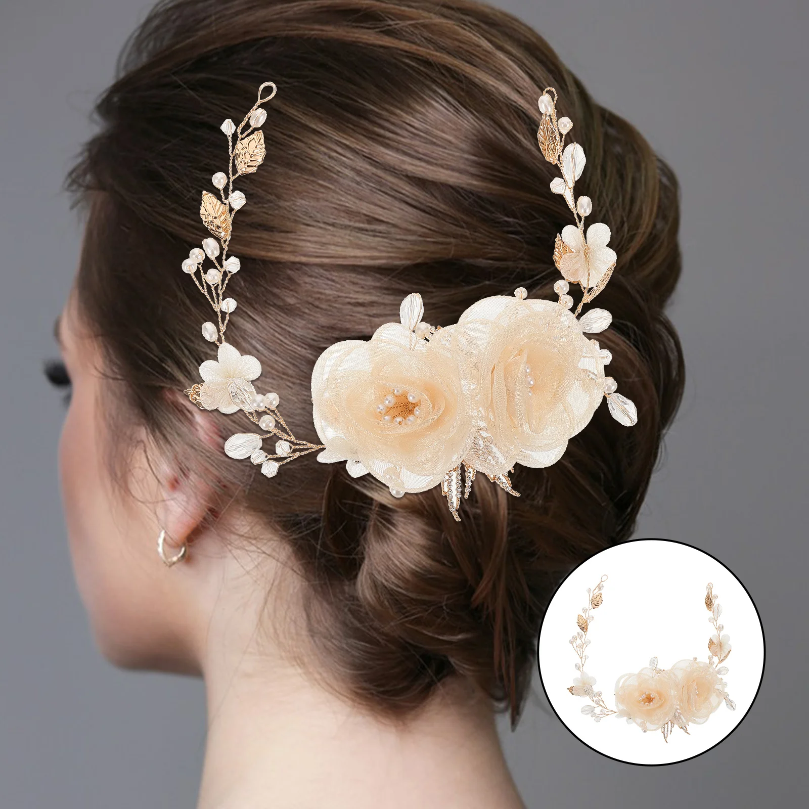 

Bridal Flower Headpiece Handmade Wedding Hair Vine Pearls Elegant Floral Accessories for Bride Bridesmaid Flower Wedding