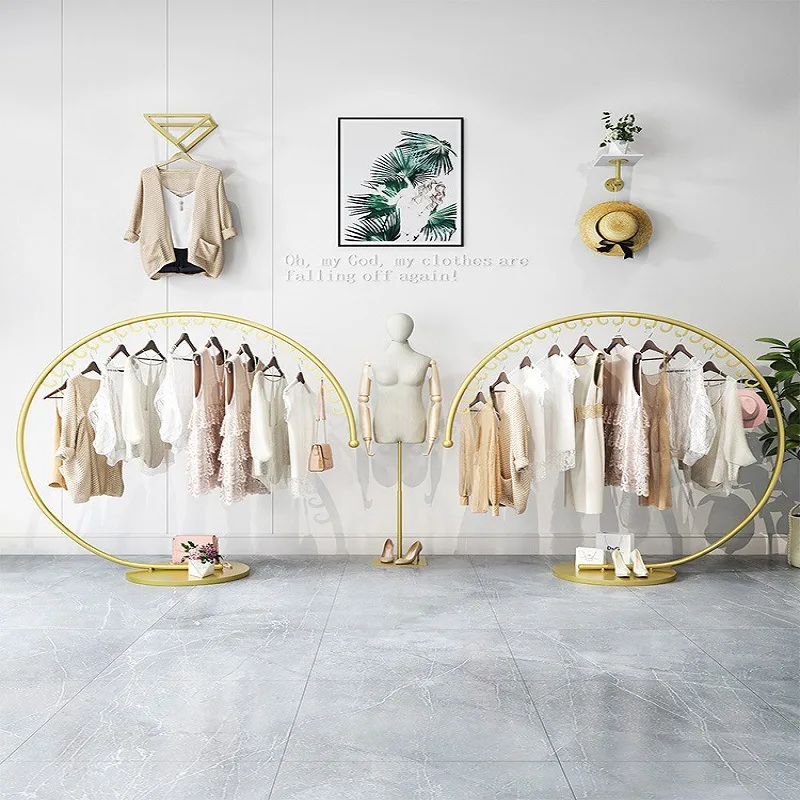 

Clothing Store Nakajima Shelf Floor-to-ceiling Display Rack Store Creative Gold Display Rack Men's and Women's Clothes Hanging