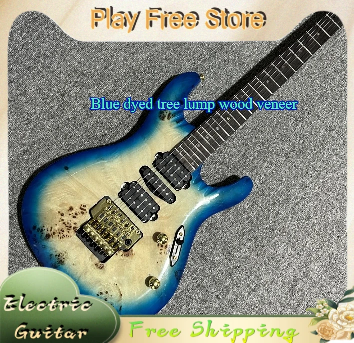 

ST Electric Guitar Blue Dyed Tree Lump Wood Veneer HSH Pickup Double Missing Corner New Style Metal Transparent Delicate