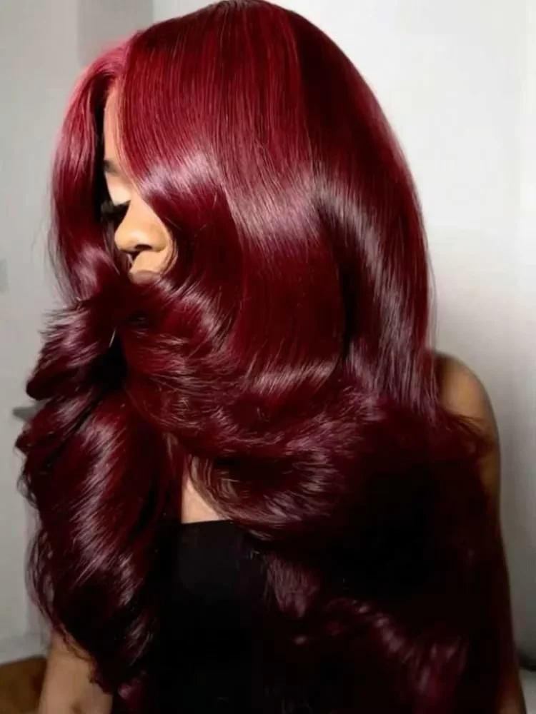 30 32 Inch Burgundy Wig Human Hair 250% Density 99j Burgundy 13x4 HD Body Wave Lace Front Wigs Human Hair Pre Plucked Brazilian Virgin HD Transparent Lace Frontal Wigs For Women