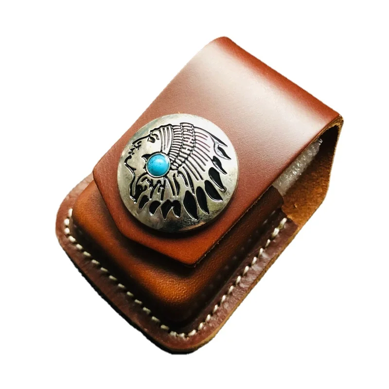 Retro Pentagram Kerosene Gasoline Lighter Leather Waist Bag For Zippo Lighters Handmade Belt Holster Cigarette Lighter Case