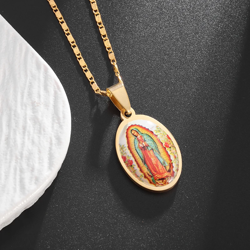 Collar con colgante de bendición de la Virgen María de la Iglesia Católica, amuleto de oración de fe para mujer, regalo de joyería