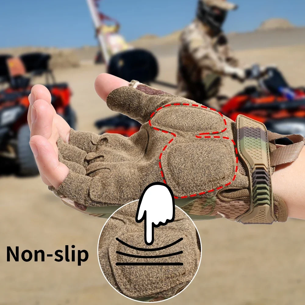 Guantes tácticos sin dedos para hombre y mujer, antideslizantes, medio dedo, para deportes, Airsoft, combate, Paintball, tiro, caza, conducción,