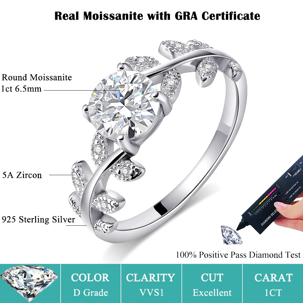 FEOBUR 1CT Moissanite Diamond Engagement Rings for Women 925 Sterling Silver Lab Diamond Wedding Ring with GRA Certificate
