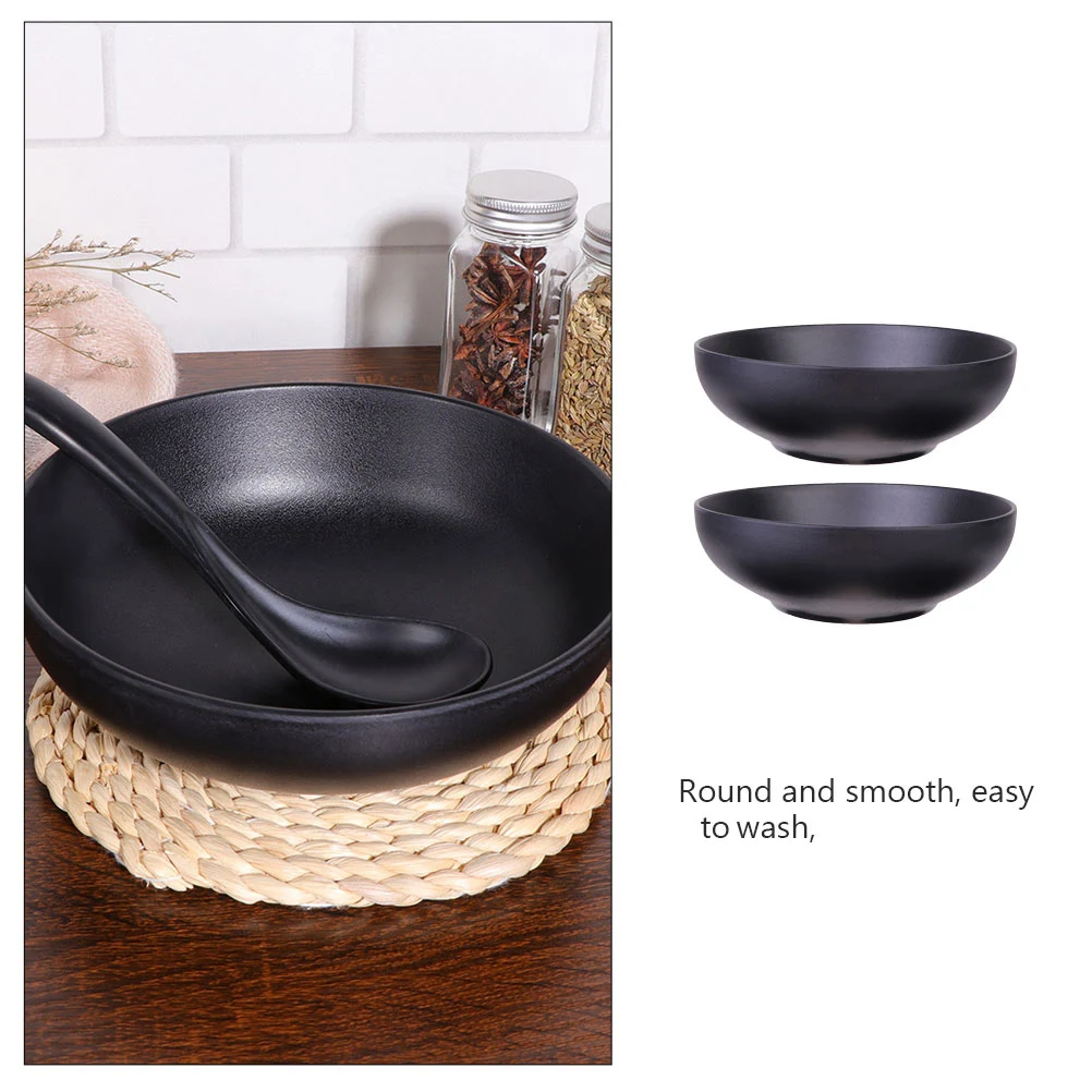 

2Pcs Melamine Bowls Smooth Kitchen Food Serving Black Soup Ramen Noodles Container Easy Clean Washable Tableware Set