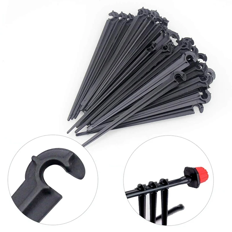 Irrigation Drip Support Stakes 1/4 Inch Tubing Hose For Vegetable Gardens Flower Beds Herbs Gardens Black 600 Pack