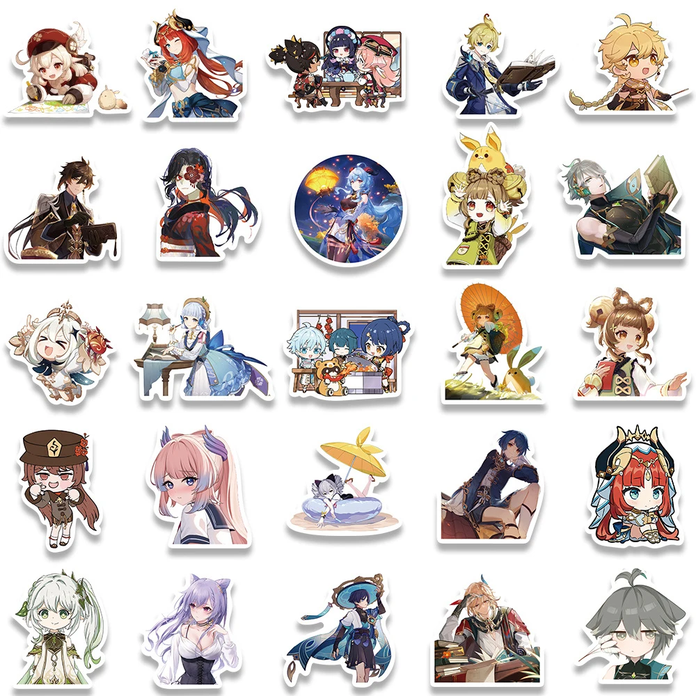 10/30/50/100pcs Genshin Impact Anime Stickers Aether Klee Zhongli Paimon Lumine Sticker Laptop Phone game Characters Decal Toys