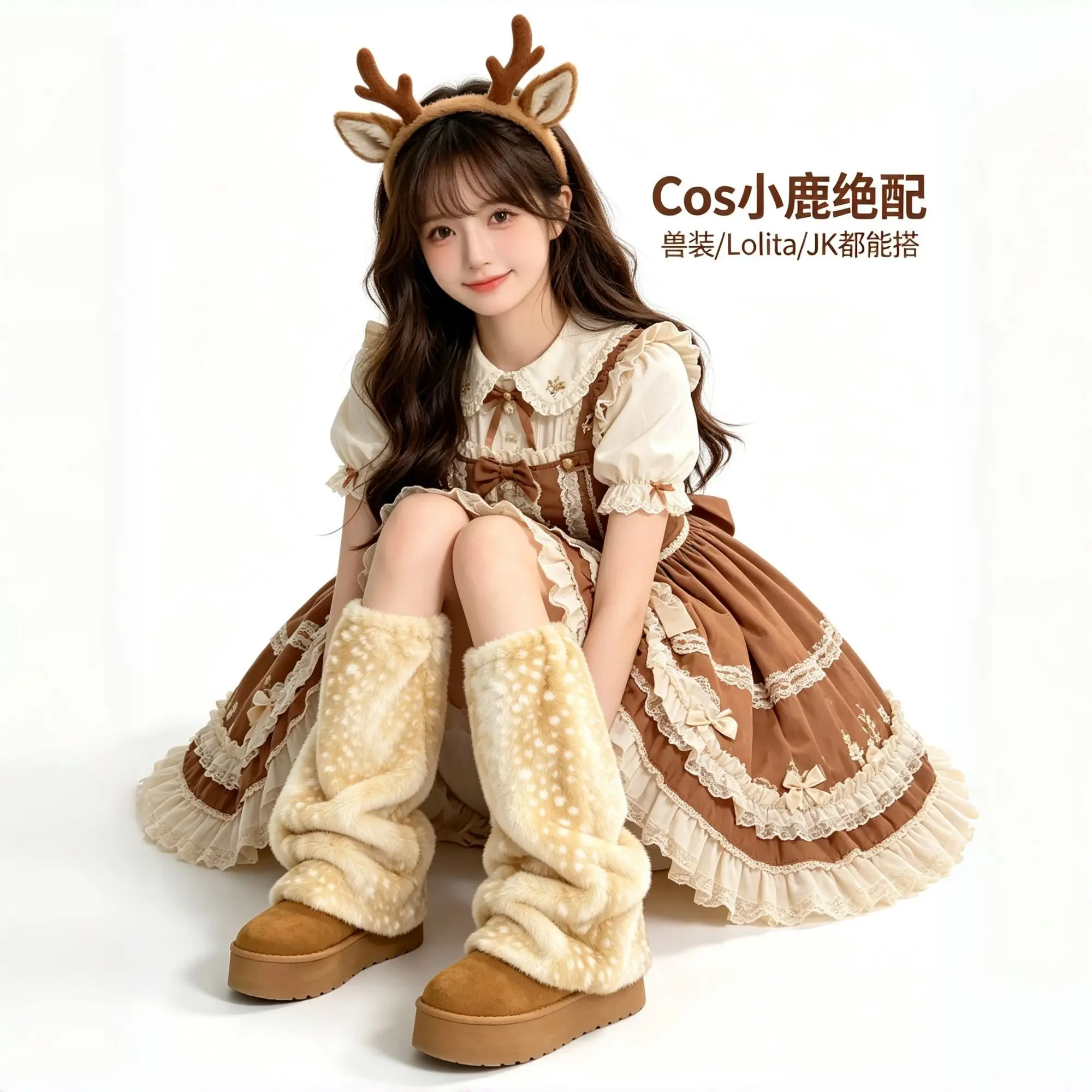 Winter Faux Fur Leg Warmers Women Deer Spotted Fluffy Boot Cuffs Y2K Aesthetic Warm Plush Leg Socks view 4