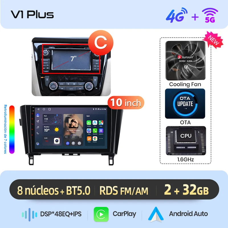 Junsun Radio VozAI voor Qashqai J11 X-Trail3 2013-2017 draadloze CarPlay AndroidAuto autoradio 2DIN met Bluetooth DAB+ GPS RDS