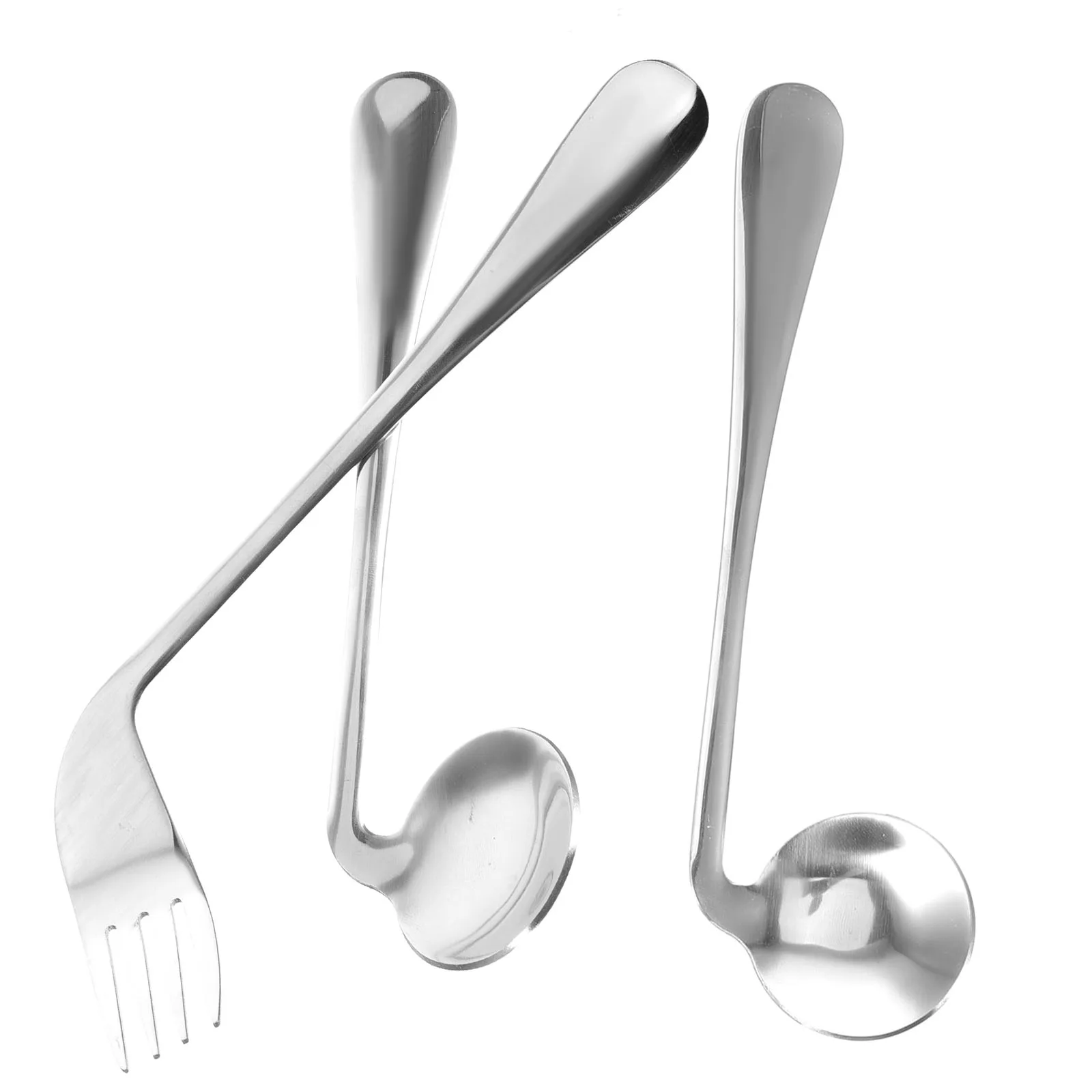 

1 Set Elderly Curved Feeding Utensil Angled Stainless Steel Self-Feeding Fork Durable Lightweight Ergonomic Handle For Patients