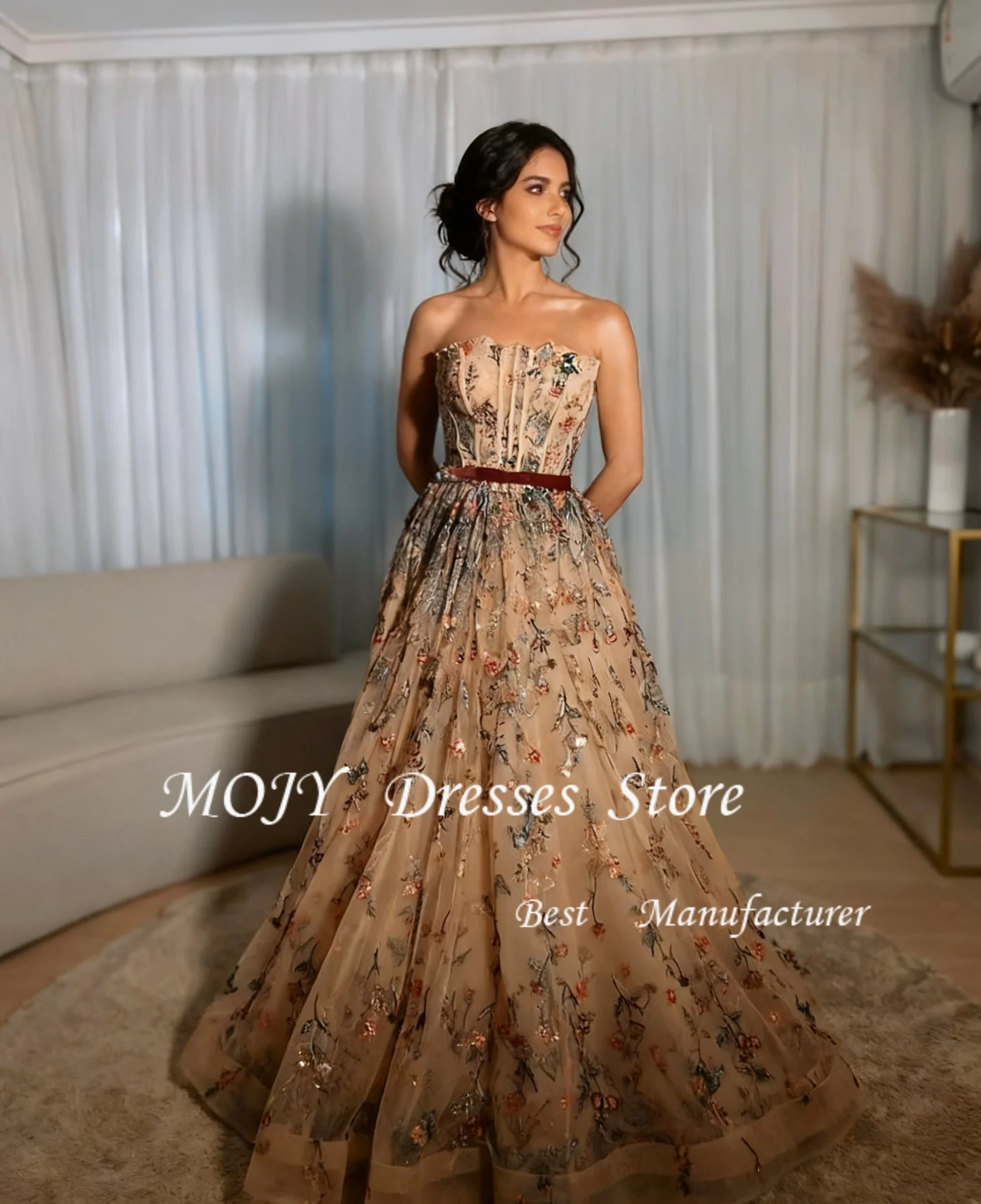 

Mojy Lace Vestidos De Novia Wedding Party Dresses Customized Dresses Evening Dress Special Occasion Dress Flower Fabric Robe