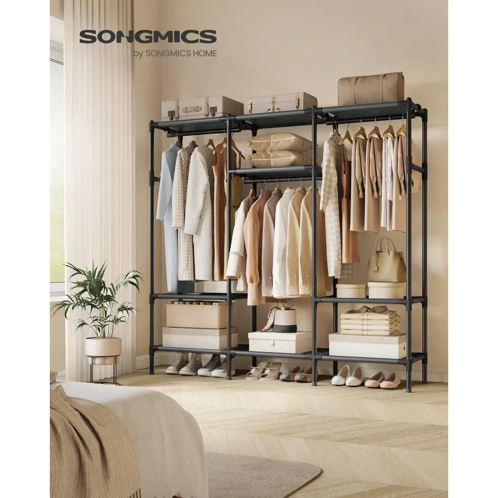 

Clothes Rack, Portable Closet, Heavy Duty Wardrobe Closet Organizer With Hanging Rails And Shelves, 74.8 H, Total Load 330 Lb,