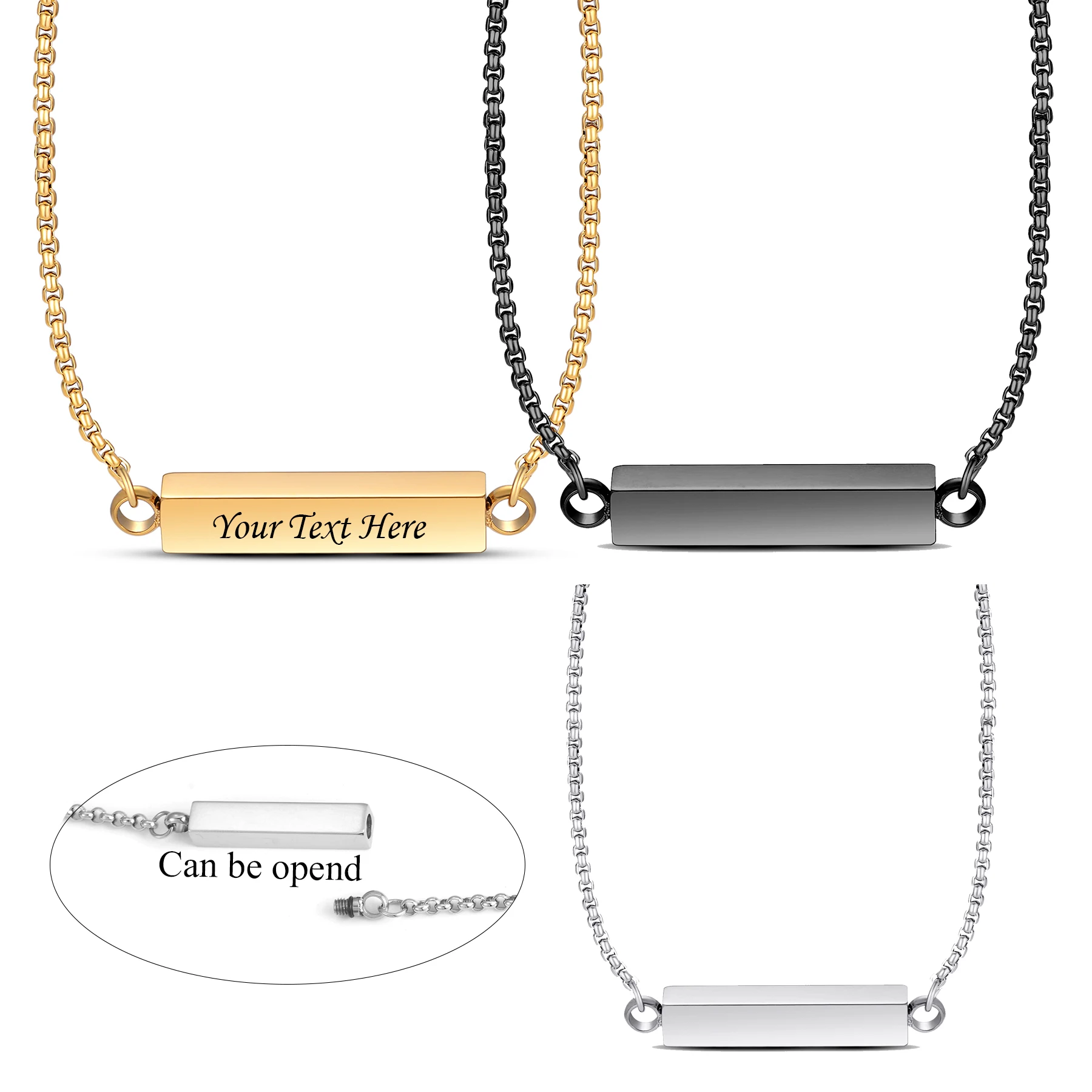

Stainless Steel Cubic Urn Pendant Necklace Memorial Cremation Ashes Hair Custom Name Date Text Personalized Keepsake