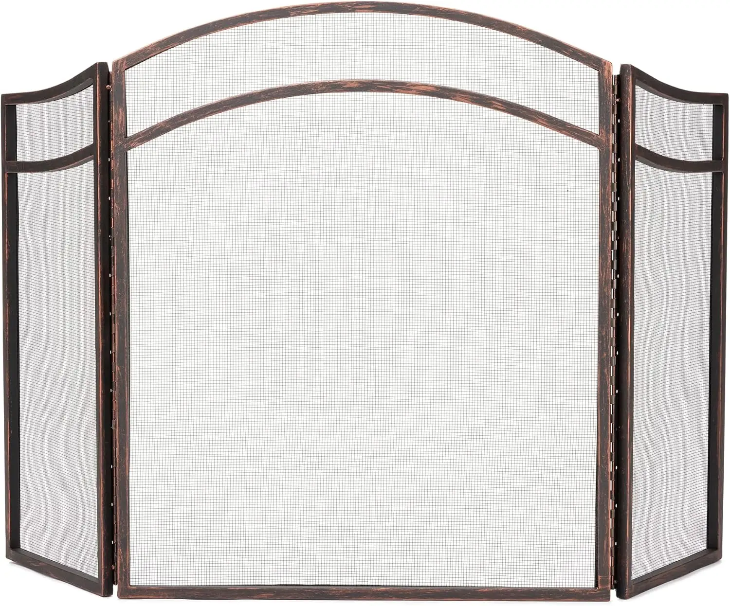 , S-1692, 3 Fold Antique Rust Wrought Iron Arch Top Fireplace Screen