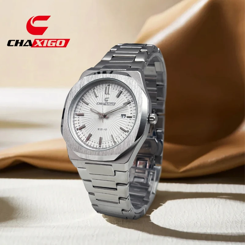 

CHAXIGO 6121, хит продаж, мужские кварцевые часы, трендовые стальные полоски, водонепроницаемые часы из сплава с календарем для мужчин, Relojes Para Hombres