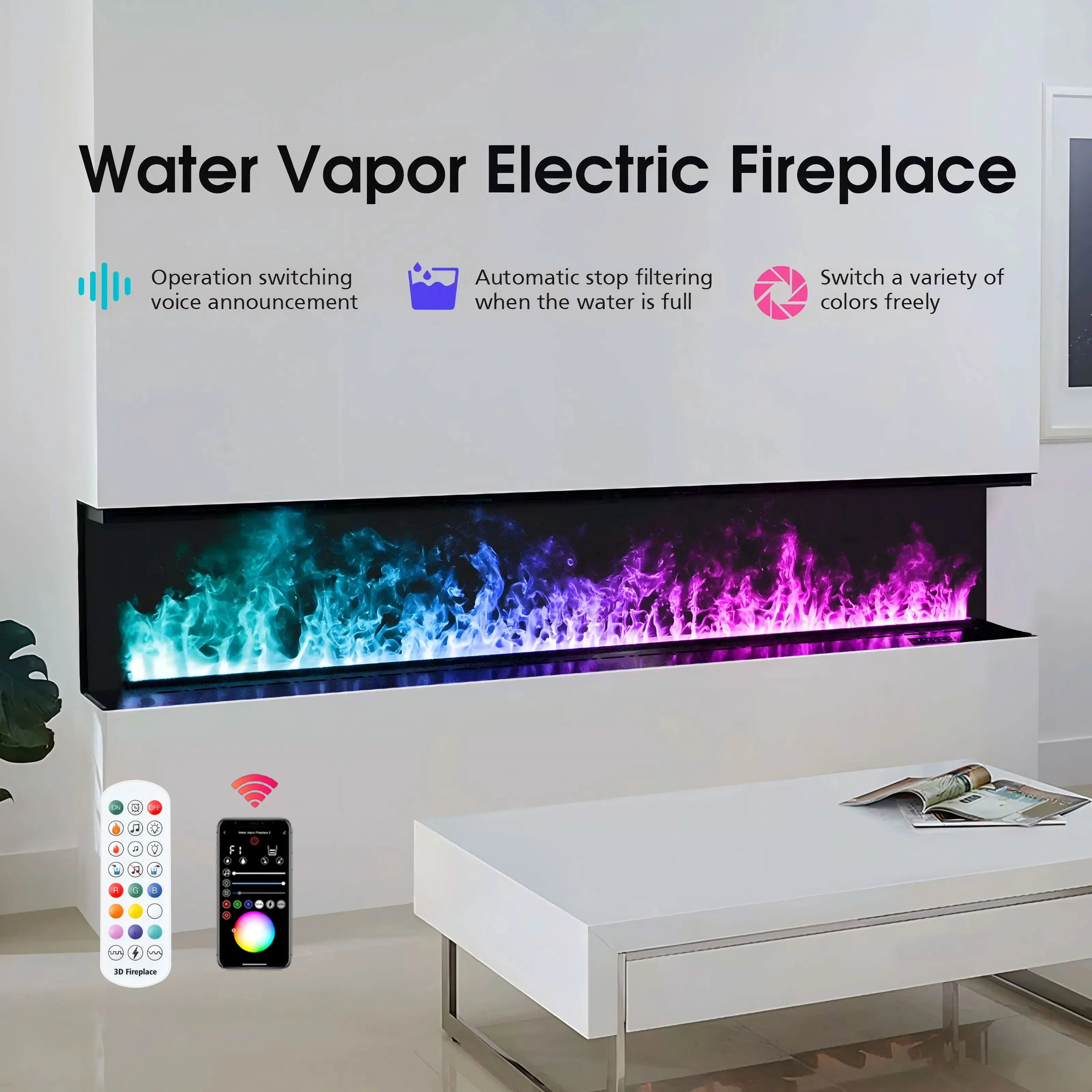 Colorful Simulation Flame Water Vapor Fireplace 5 Year Warranty Smart Steam LED Flame TV Stand Decorative Electric Fireplace