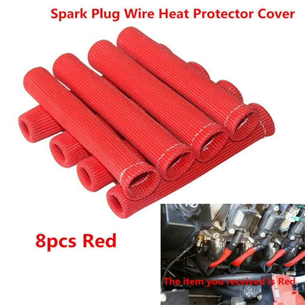 8Pcs Spark Wire Boots Protector Sleeve Car Cord Heat Shield Thermal Cover Fiberglass Insulator, Black