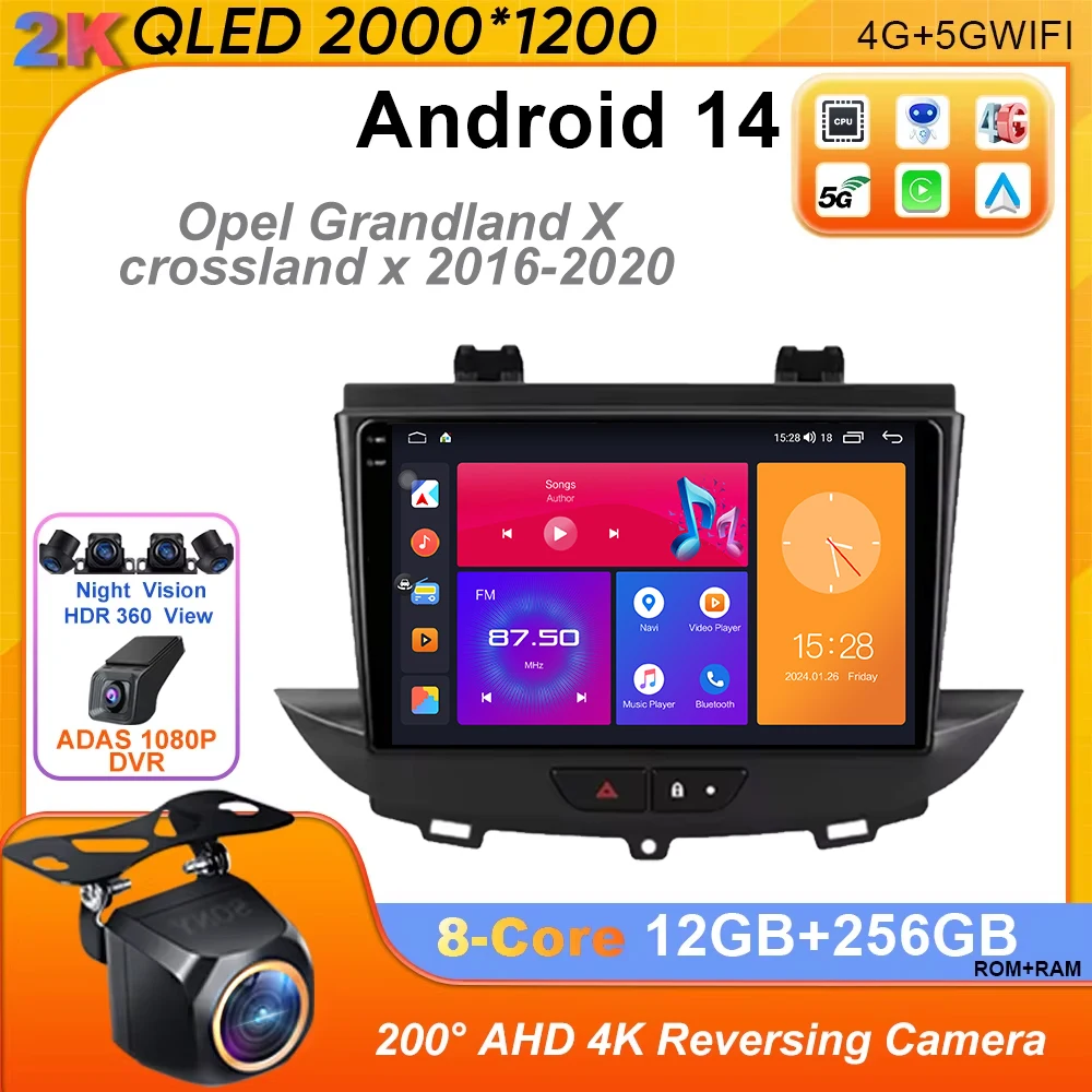 Android 14 Car Radio For Opel Grandland X crossland x 2016-2020 Multimedia Stereo Radio Video Player Carplay autoradio GPS 4G