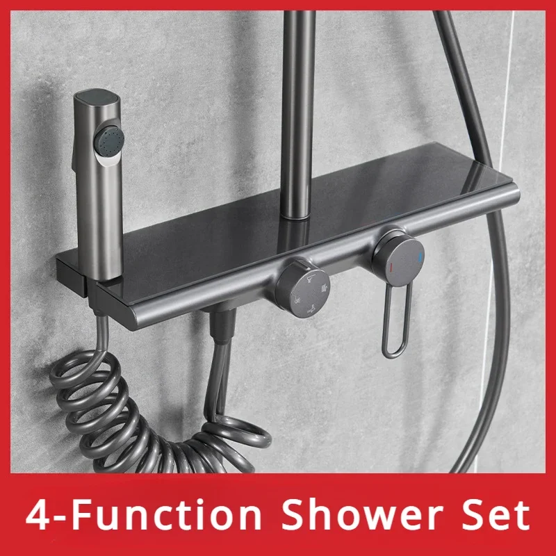 

Four Ways Water Outlet knobbed Shower Full Set for Bathroom Wall Mounted Rainlfall Pressurized Hot Cold Shower Faucet System