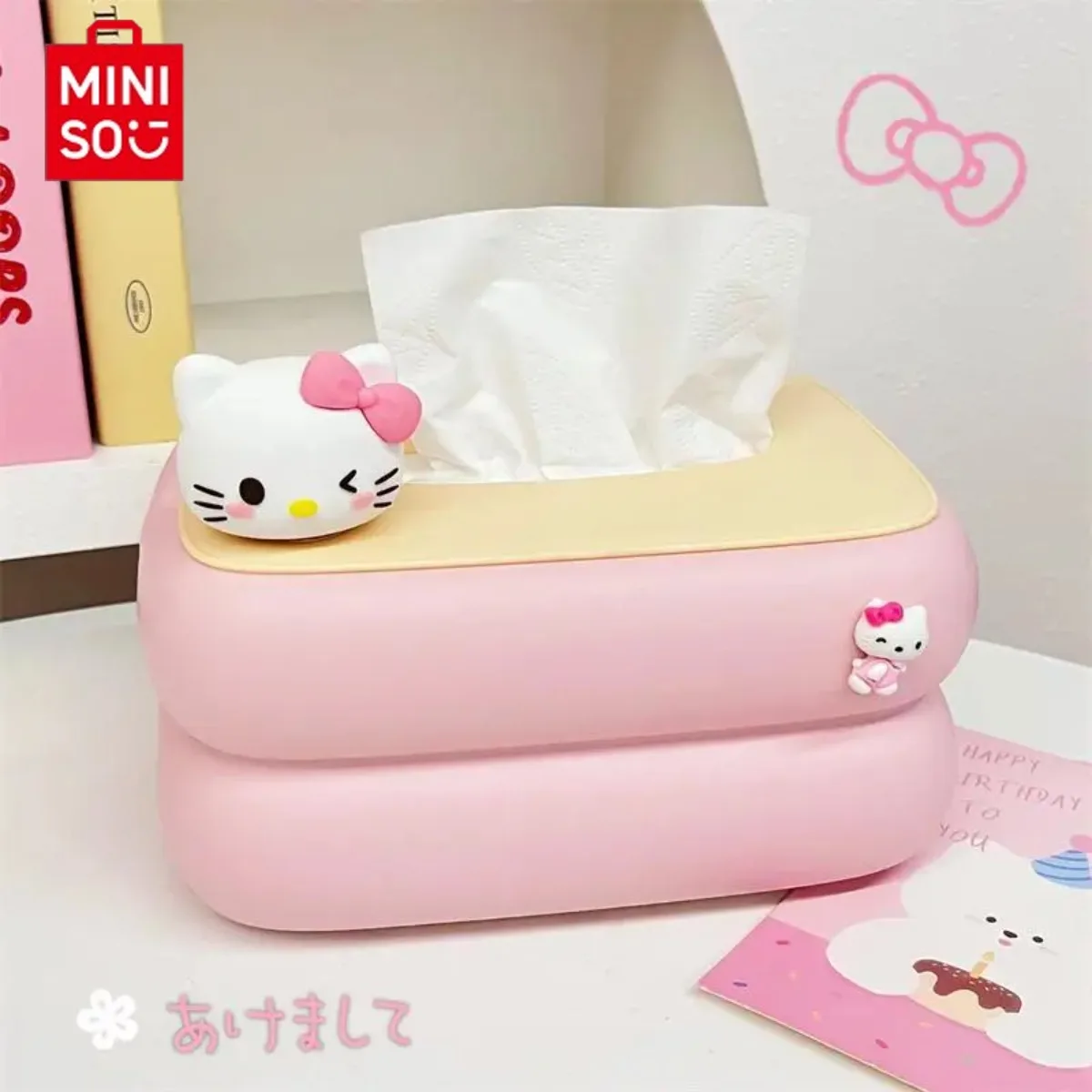 

MINISO Cinnamoroll Hello Kitty My Melody Kuromi Kawaii Home Living Room Tissue Box Creative Paper Desktop Ornament Decoration