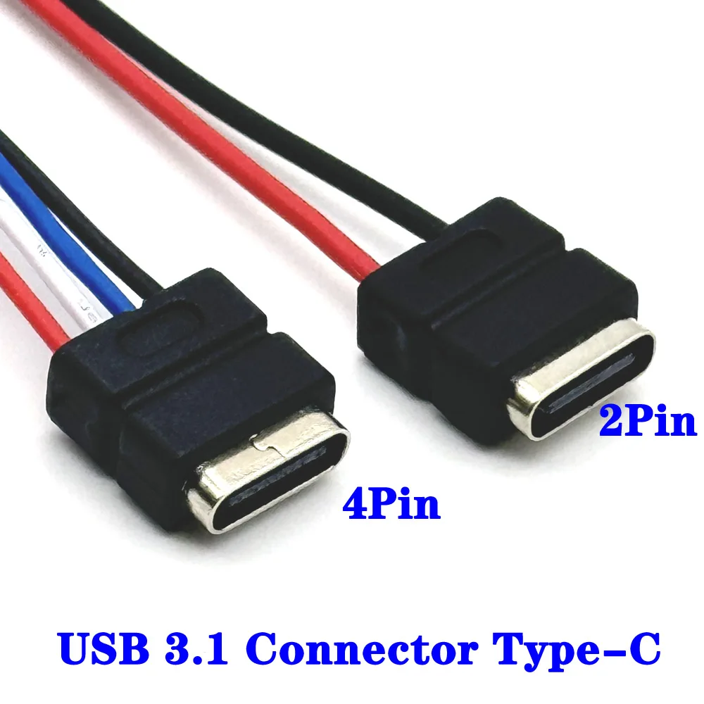 USB-C Type Waterproof USB Connector Direct Compression Base Female Socket Charging Interface 2P 4P With Welding Wire rubber ring