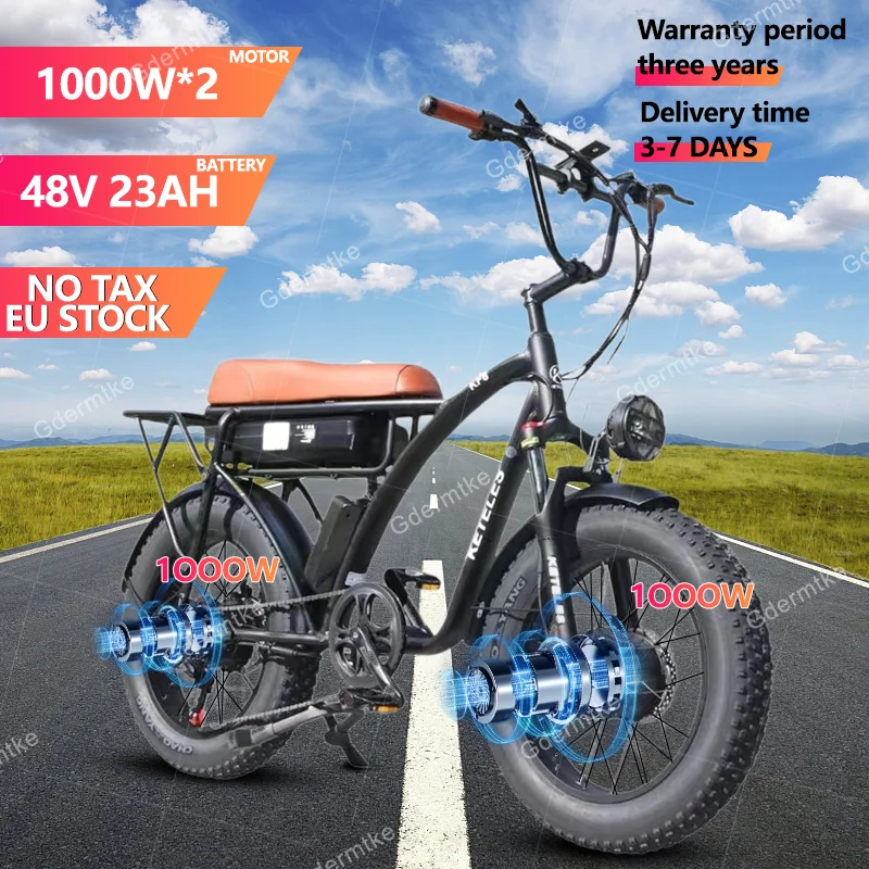 E Bike 2000W Dual Powerful Motor 48V23AH Lithium Battery 20*4-Inch Fat Tire Electric Bike All-Terrain Off-Road Electric Bicycle