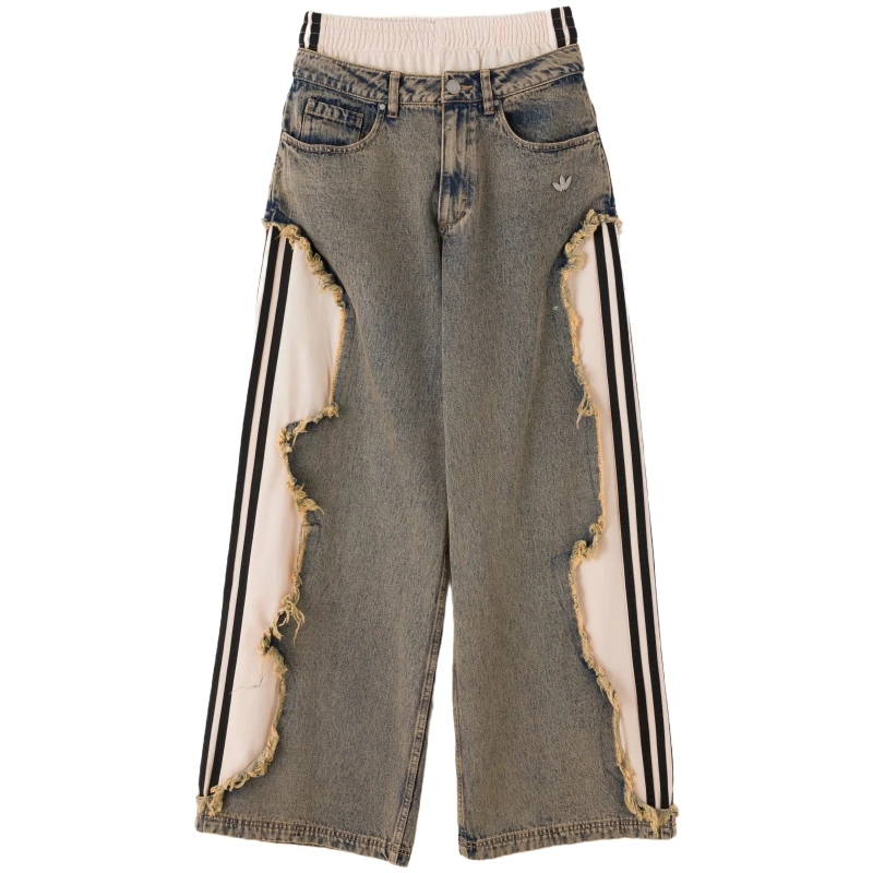 Adidas (Adidas) Trefoil Women's Korean Style Casual Pants Straight-Leg Jeans Ky5193