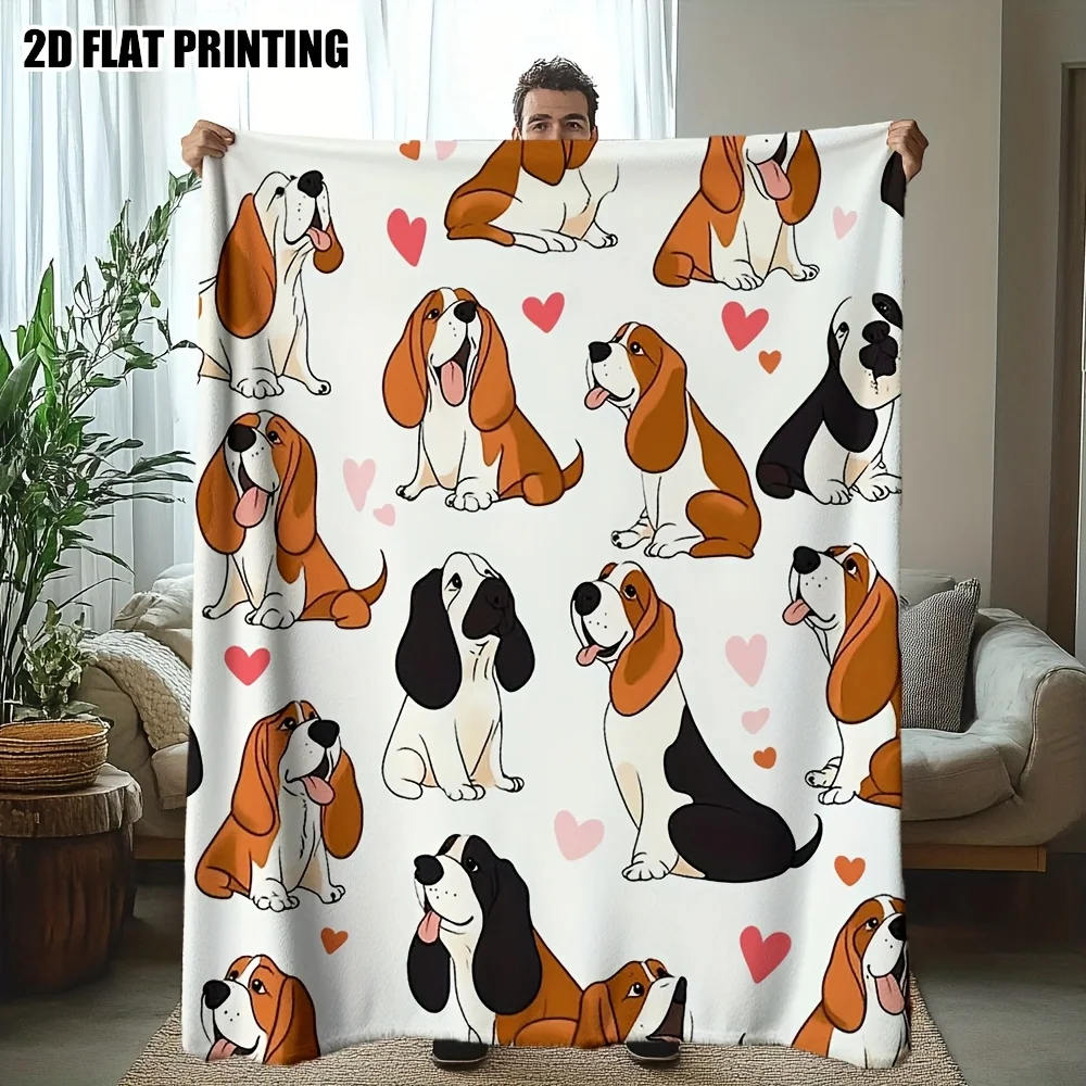 1pc of Ultra-Soft Baggio Hound Hearts Design Flannel Throw Blanket - Cozy Twin Size Suitable for Bed, Couch, Chair, Camping, And Office Use - a Versatile Sofa Blanket for All Seasons, Perfect As a Holiday Gift
