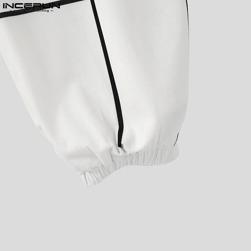 INCERUN الرجال السراويل المرقعة ركض الدانتيل يصل زر فضفاض بنطلون الرجال جيوب الشارع الشهير موضة عادية الذكور سروال قصير
