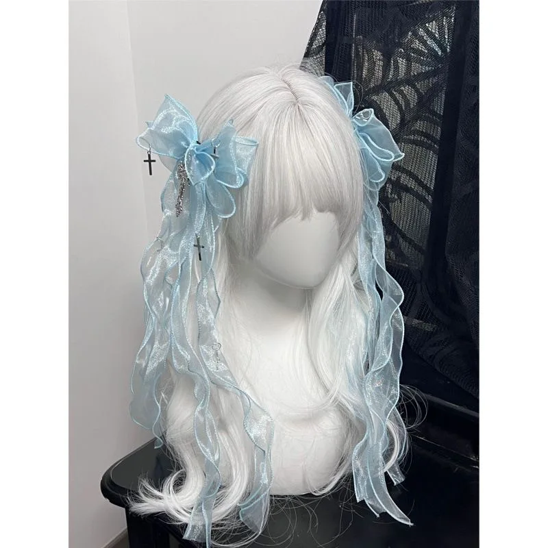 1 ペア手作りロリータちょう結び頭飾り女の子ダブルポニーテールクロスちょう結びヘアクリップ人形クリップかわいい JK ヘアアクセサリーギフト