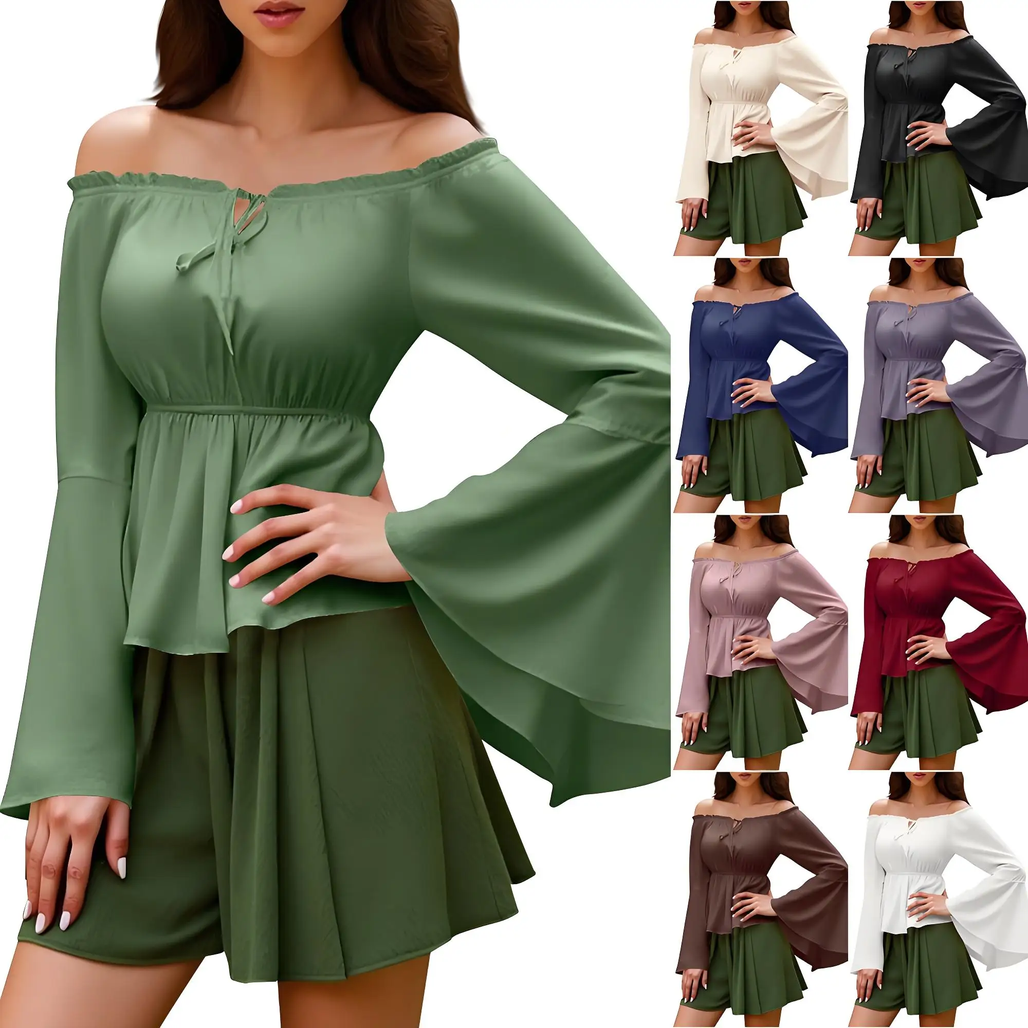 Camicetta rinascimentale da donna contadina con maniche a spalla camicia Boho sexy Steampunk pirata medievale costume cosplay corsetto
