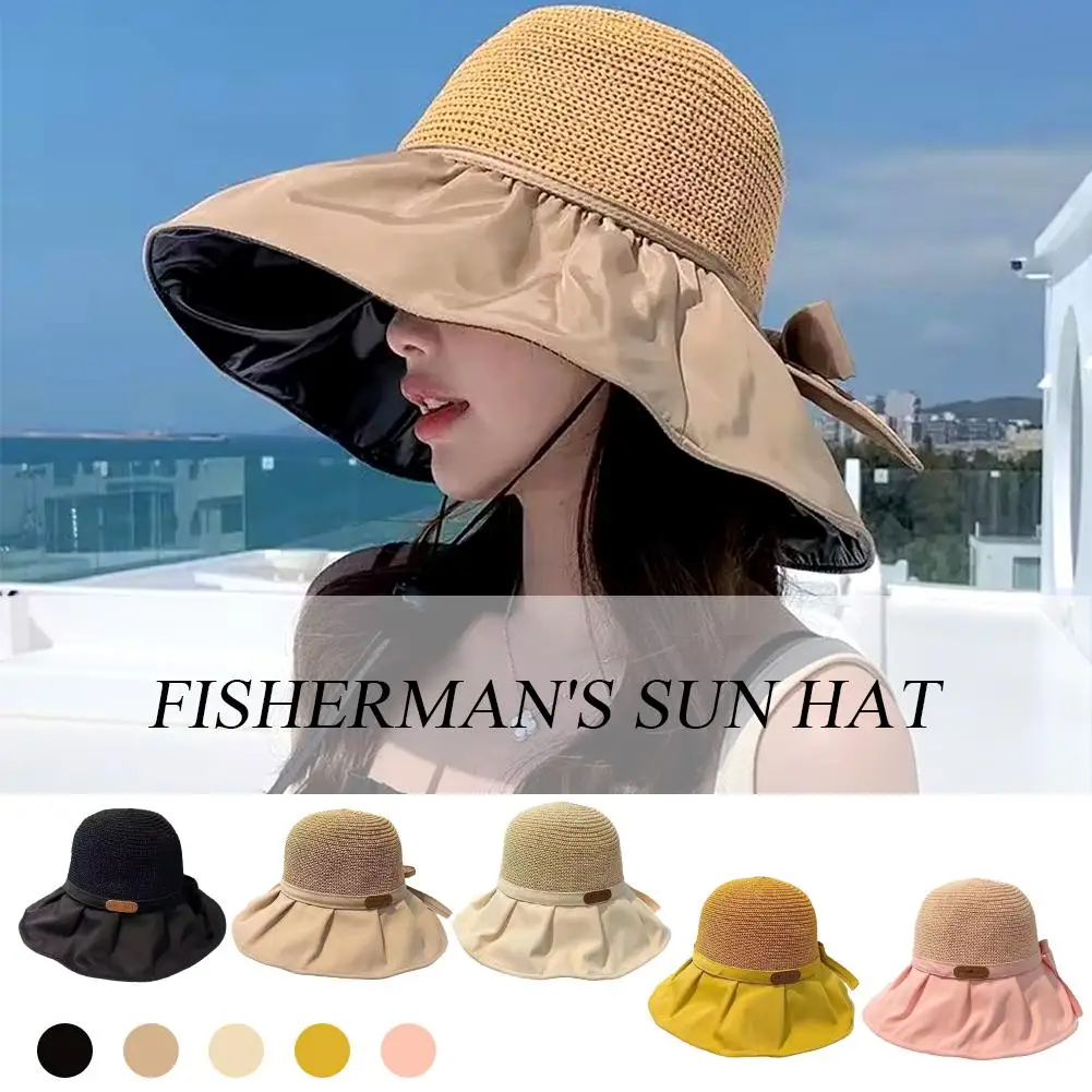 

Women's Sun Hat Fisherman Bucket Hat With Bow Large Travel Ladies Caps Hat Summer Luxury Beach Hat Fashion Sun Brim Y0I3