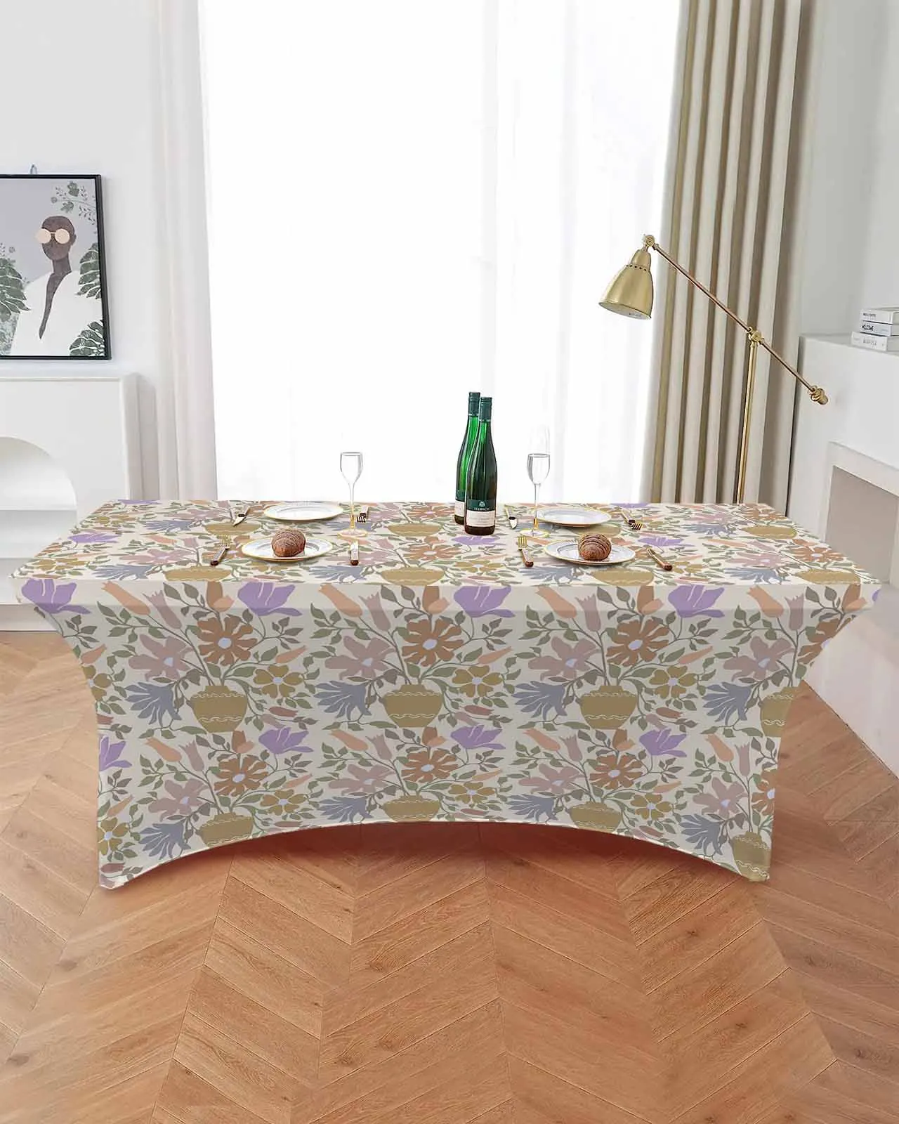 Flowers Foliage Elastic Table Skirt Wedding Hotel Birthday Table Cover Buffet Table Tablecloth Decor