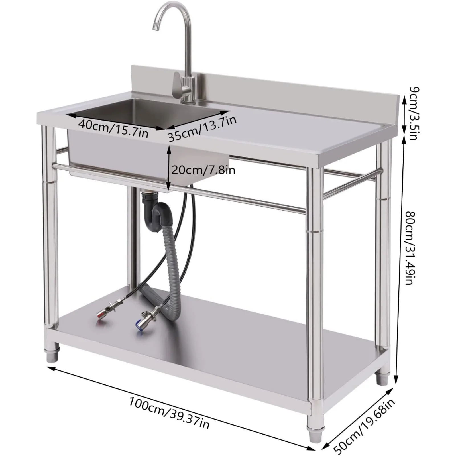 Отдельно стоящая настольная раковина со столешницей, коммерческая раковина из нержавеющей стали для уличной внутренней кухни, прачечной