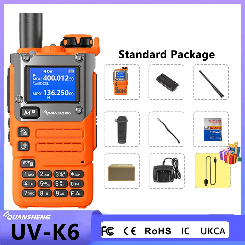 UV K6 Quansheng Walkie Talkie 5W Orange Air Band USB Type-C UHF VHF DTMF Wireless Frequency NOAA UV-K58 AM FM Ham Two Way Radio