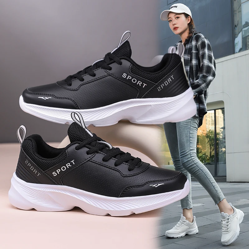 Casual schoenen voor dames Ademende platte schoenen met wandelriem Sport Tennis Dames witte en zwarte casual trainingsschoenen Nieuw 2024