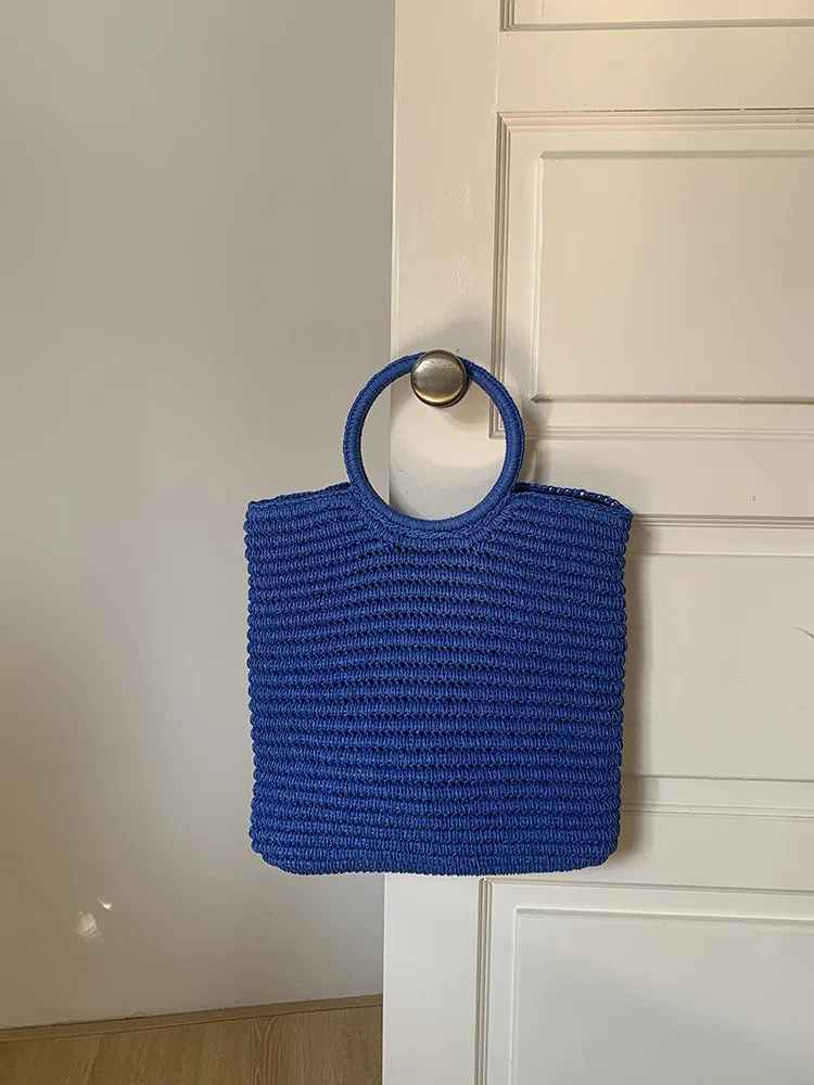 

2026 New Straw Woven Hand-Held Tote Bag Women's Beach Bag Vacation Style Summer Seaside Beach Countryside Handbag
