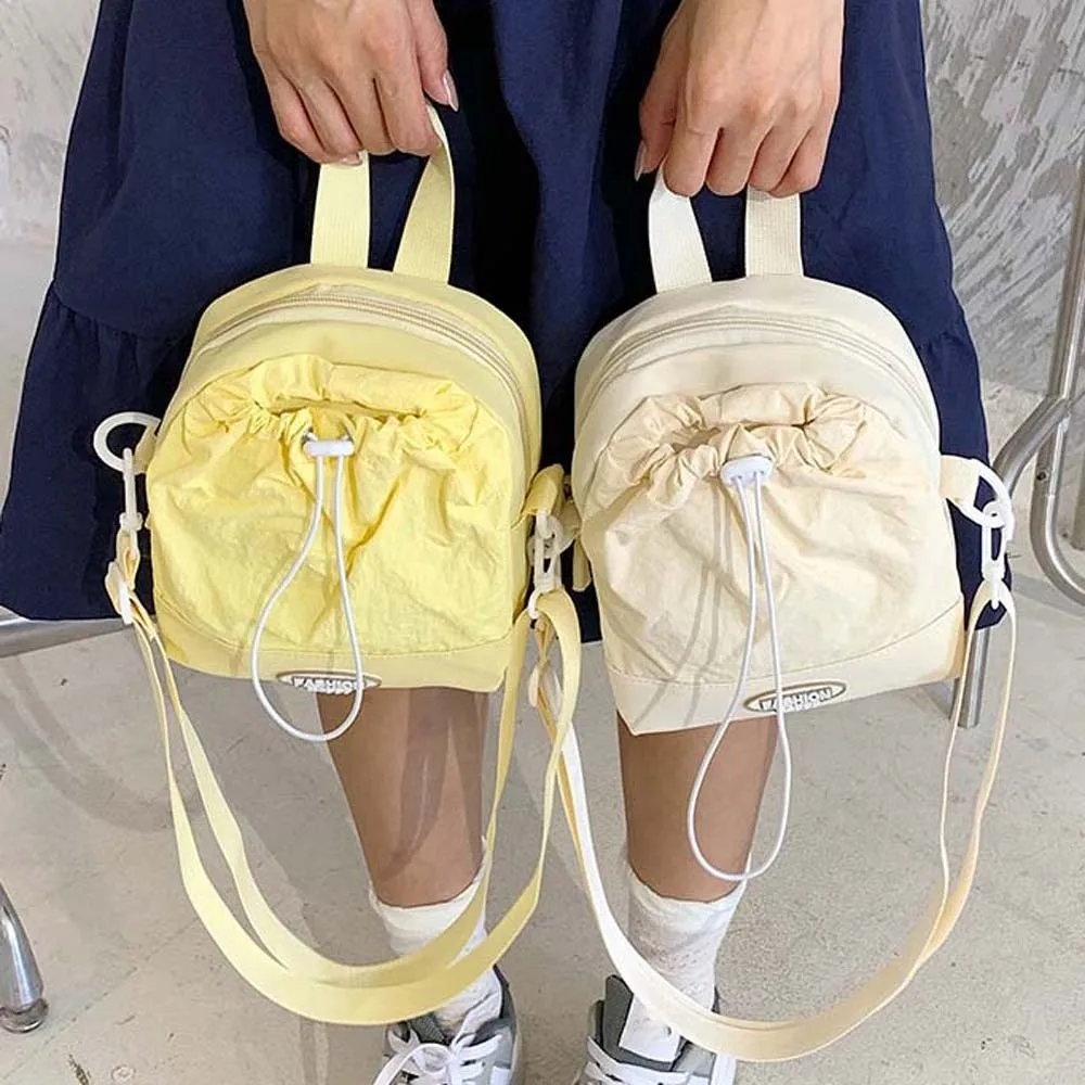 

Large Capacity Drawstring Crossbody Bag Dopamine Solid Color Oxford Cloth Shoulder Pouch Simple Japanese Style