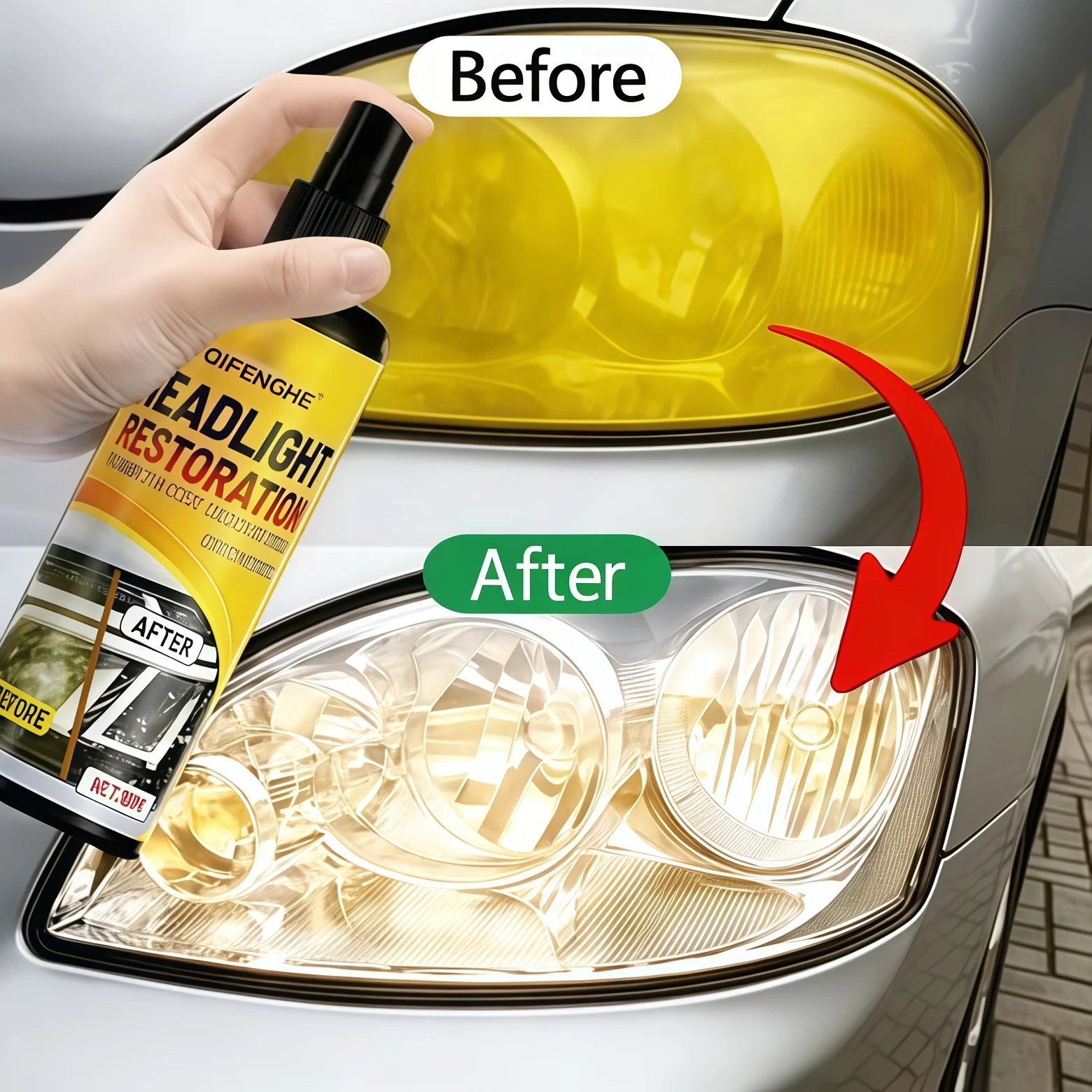 QIFENGHE Headlight Restoration Kit – Restore Clarity & Brightness, Removes Yellowing & Scratches, Easy-to-Use Automotive Lens Po