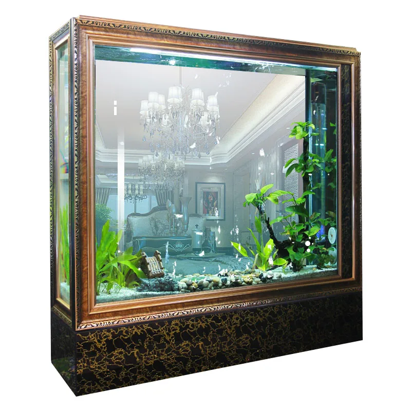 

Fish tank, family living room, floor standing ecological partition, luxurious wall facing entrance modern large fish tank