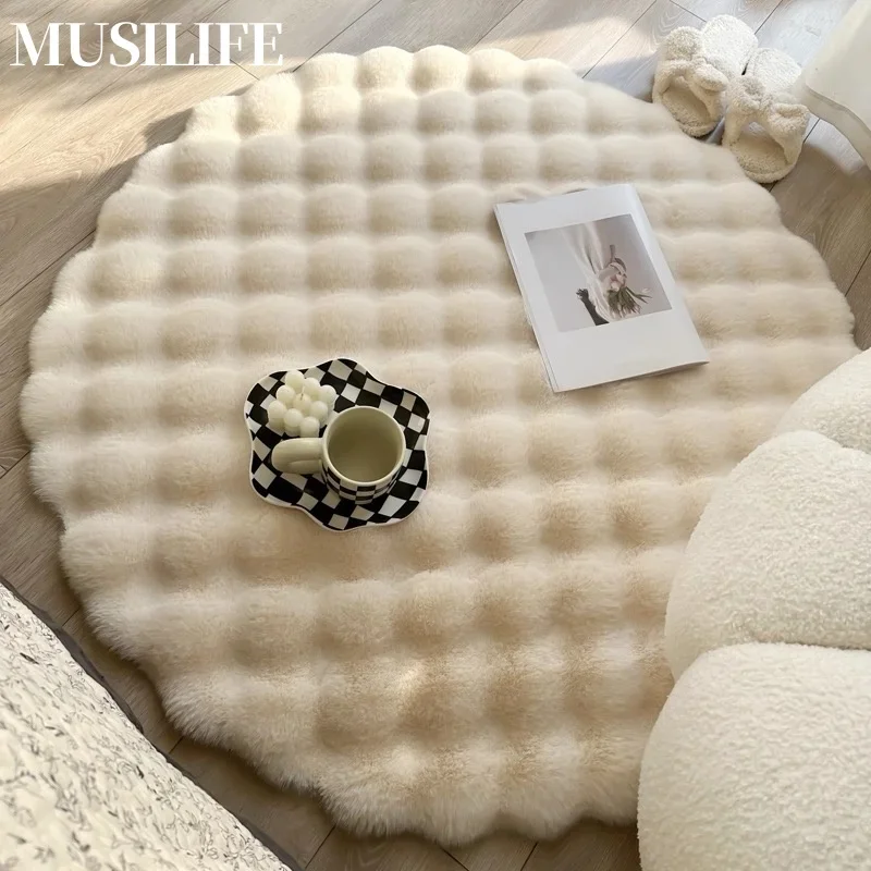 

Faux Bubble Rabbit Hair Round Carpets Fluffy Soft Luxury Rug for Living Room Sofa Bedroom Decor Non Slip Floor Mat Multicolor